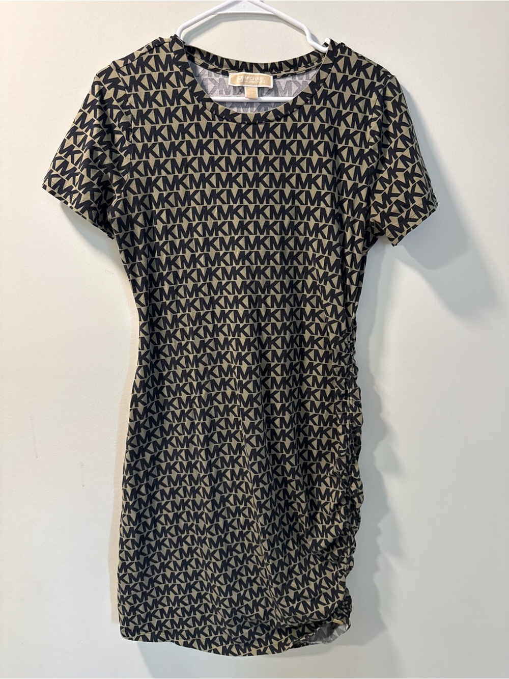 Michael Kors Olive Green and Black Logo Short-Sleeve Dress - Size L